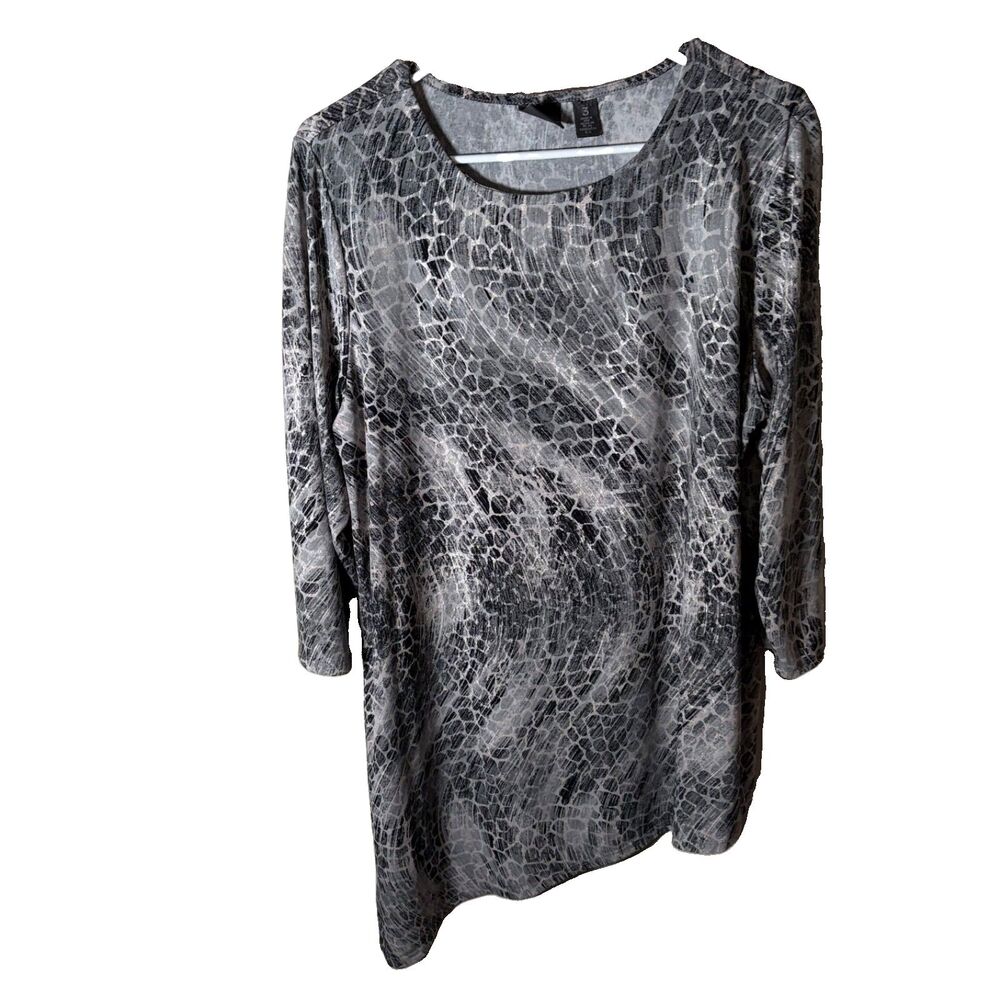 Chico's Travelers Blouse Women's 3 XL Asymmetrical Gray 3/4 Sleeve Top Shirt